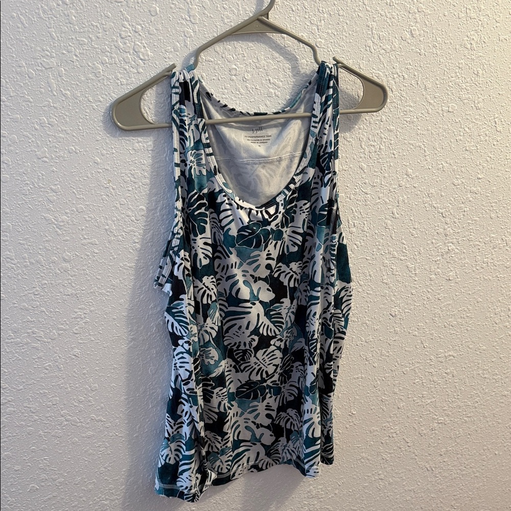 J. Jill Teal and White Tropical Print Tank Top